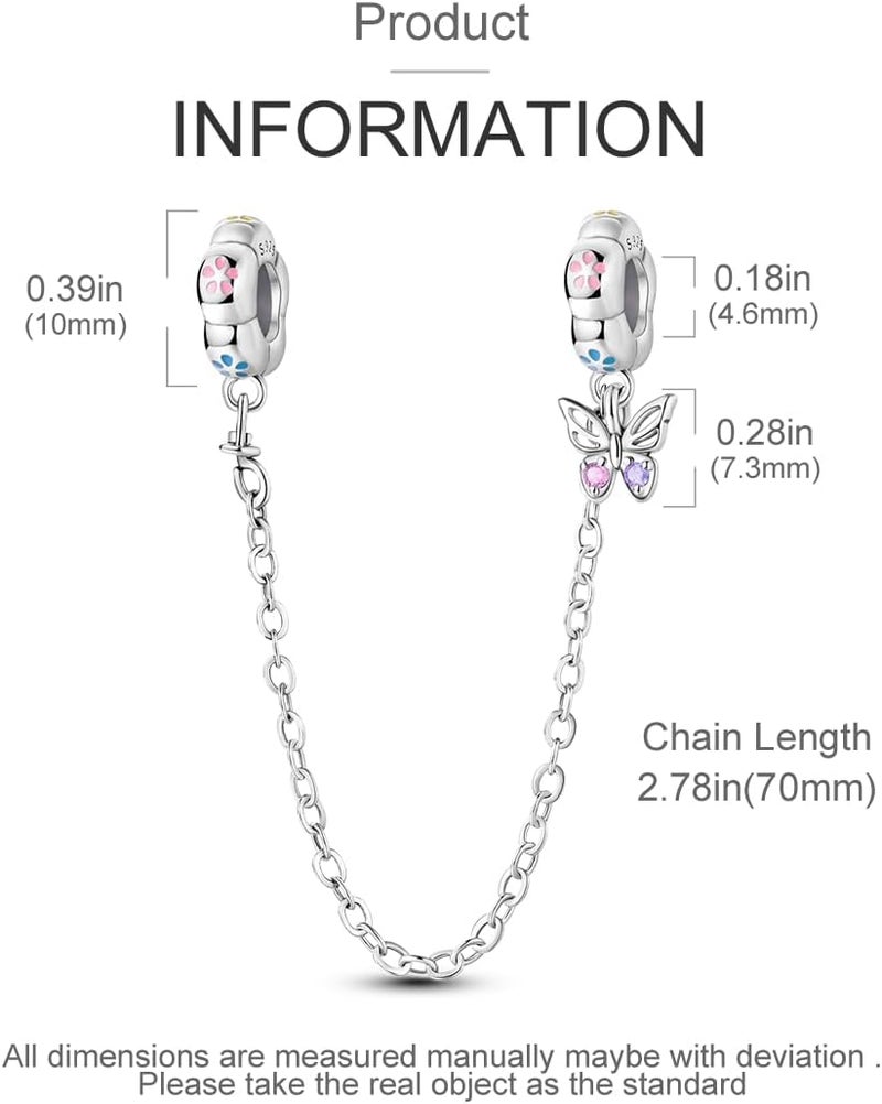 Parmuz 925 Sterling silver Safety Chain Charm Dangle Pendants Clip Beads for Bracelet Love Butterfly Evil Eye Stopper Spacer Charm for Woman - Image 2